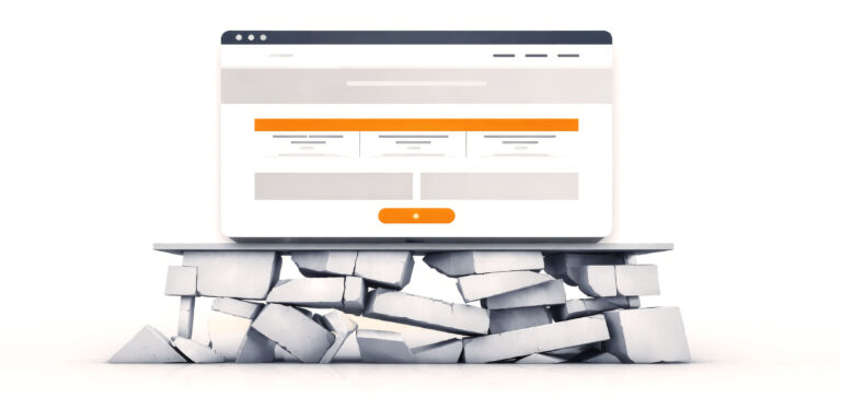 Illustration showing a polished website redesign built on unclear foundations