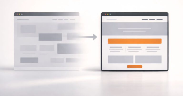 Illustration showing visitors comparing an unclear website with a clearer more trustworthy one