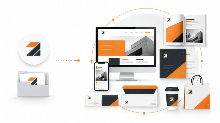 Logo compared with a complete brand identity visual system