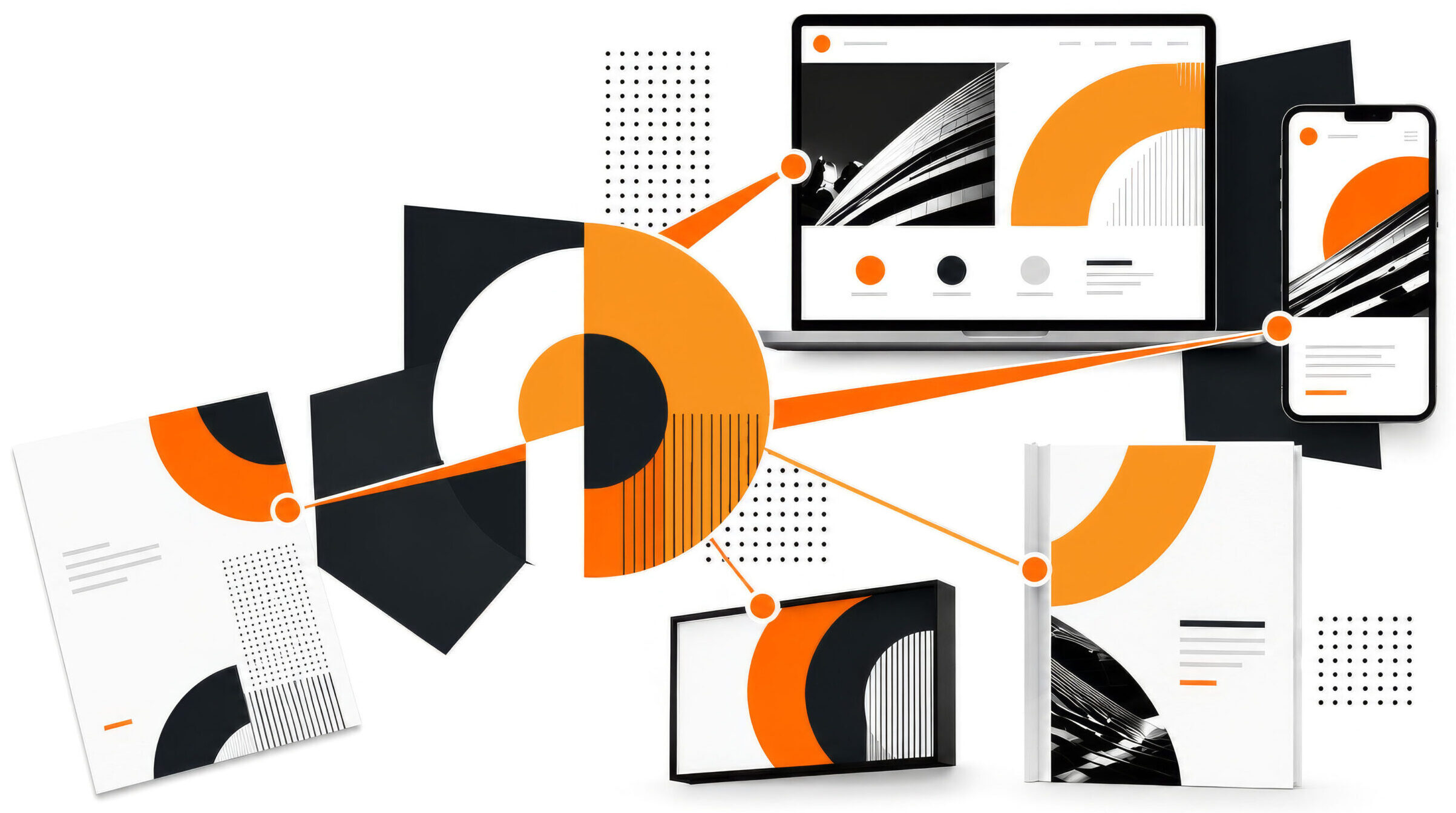 Brand identity illustration showing a consistent visual system